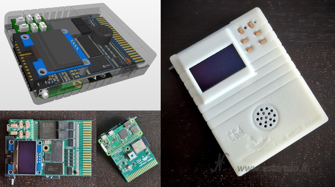 C64 Fun-Nest, Commodore 64 cartridge, interfaccia, cartuccia, prototipo, FPGA, RaspBerry, ESP32, OLED display, Xilnix Spartan 3A-DSP