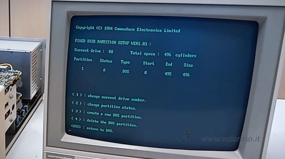 MSDOS 2.11 Commodore, FDISK, configure hard disk partitioning, active partition