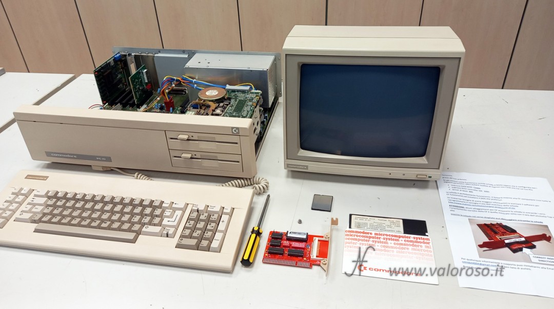 XT CF LITE v4.1, XTIDE XTCF, CF hard disk, Commodore PC10, MSDOS 2.11, monitor CRT, prima installazione